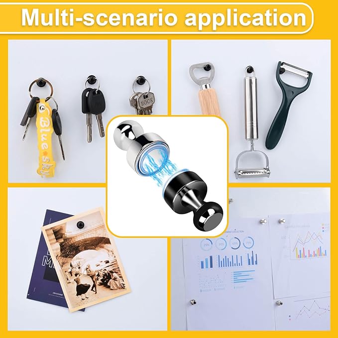 25Pcs Fridge Magnets, Bright Black Strong Refrigerator Magnets Small Push Pin Magnet s, Magnetic Decorative Magnet s for Whiteboard, Classroom, Office, Dry Erase and Map Magnet