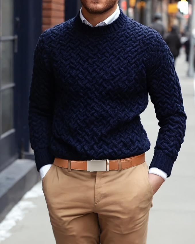 CHAOREN Mens Belt - Mens Ratchet Belt Leather 1 3/8" for Dress Pant - Micro Adjustable Belt Fit Everywhere