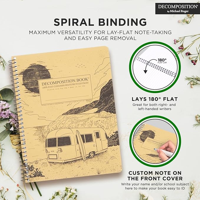 Decomposition Big Sur College Ruled Spiral Notebook - 9.75 x 7.5 Journal with 160 Lined Pages - 100% Recycled Paper - Notebooks for School Supplies, Home & Office - Made in USA