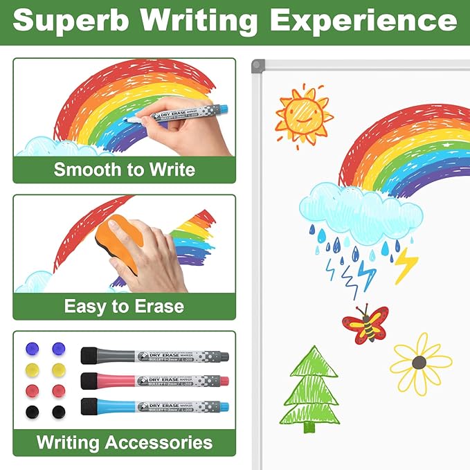 Lockways Dry Erase Board 96 x 48 Inch, Large Magnetic 4 x 8 White Board, Aluminium Frame Whiteboard with Marker Tray for Office & School