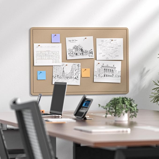 MaxGear Large Bulletin Board 36" x 24", Foldable Felt Board Vision Board Supplies, Cork Board for Office, Home, School, Small Pin Boards for Walls Decorative Display Board Beige Brown