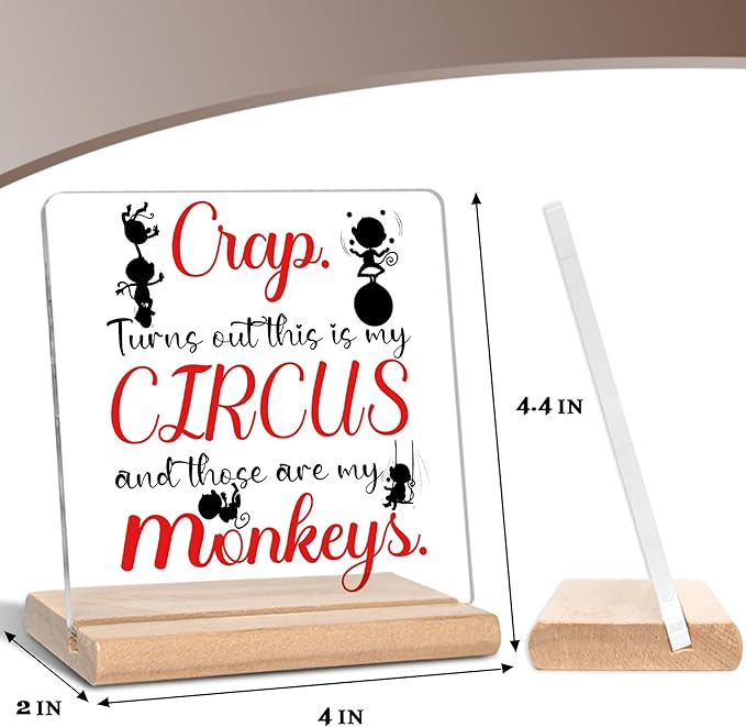 Funny Boss Day Gifts for Women Men, Crap This is My Circus Those are My Monkeys Acrylic Decorative Sign, Boss Appreciation Gifts for Manager, Dad, Mom, Grandparents