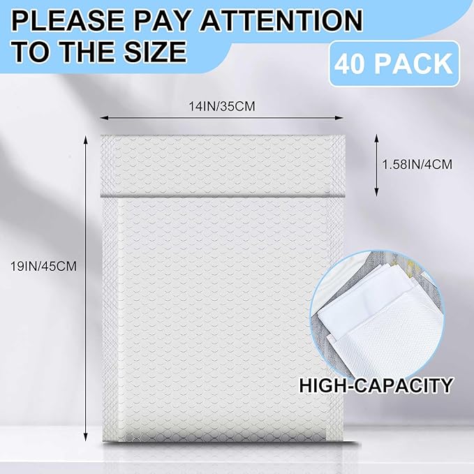Ireer 40 Pack Extra Large Bubble Mailers 14 x 19" Poly Padded Envelopes Cushioned Mailing Envelopes Bubble Padded Mailers Self Adhesive Waterproof Shipping Bags for Business Gift Packaging