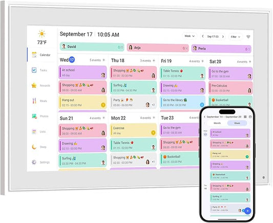 Smart Digital Calendar,10.1"HD Touchscreen Electronic Desk Calendar & Chore Chart, Touchscreen Interactive Display for Family Schedules with Meal Planner & Picture Frame & Lists