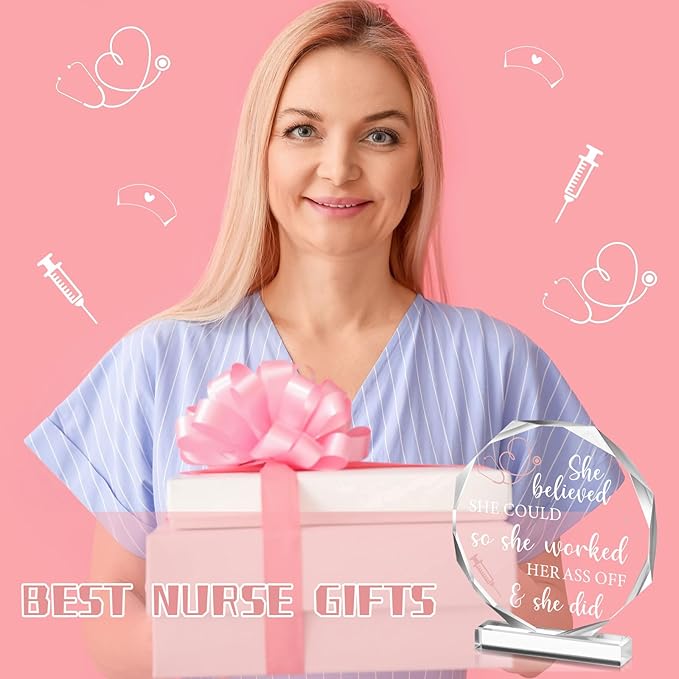 Yulejo Nurse Gifts for RN Christmas Nurses Gifts for Women Nurses Week Gifts Nurse's Day Appreciation Gift Crystal Table Centerpieces Nursing Keepsakes Paperweight for Doctor School Decor (Octagon)