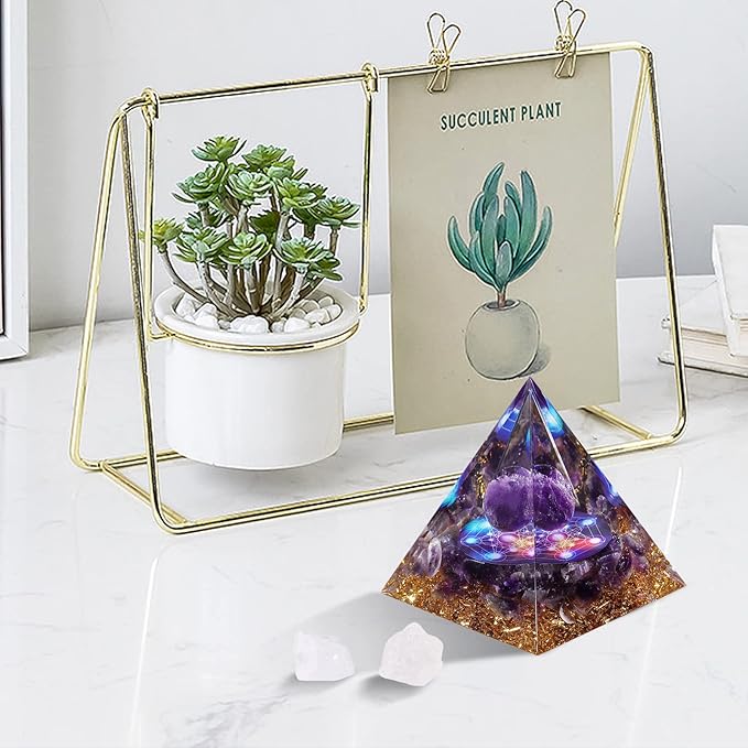 Hopeseed Orgone Pyramid for Positive Energy, Orgonite Amethyst Healing Crystal Pyramids for Reduce Stress Chakra Reiki Healing Meditation Attracts Lucky and Success
