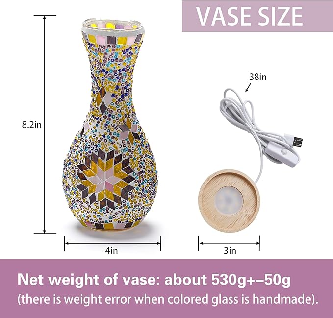 Stylish Turkish Mosaic Table Lamp Glass Vase Light with USB Power for Living Room or Bedroom Decoration