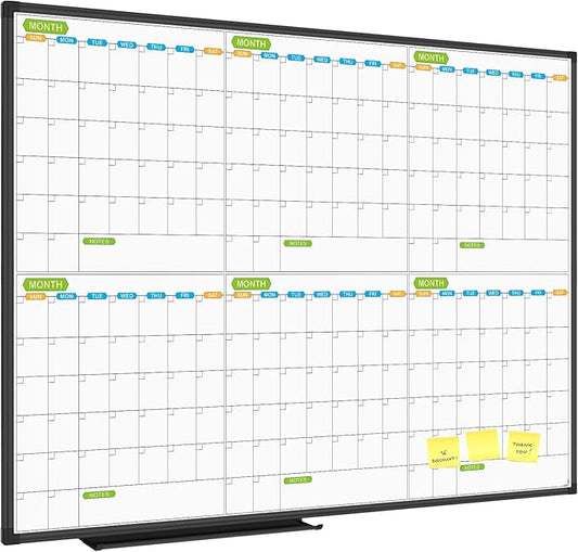 JILoffice Magnetic Dry Erase Calendar Whiteboard, 6 Months White Board Planner 48 X 36 Inch, Black Aluminum Frame Wall Mounted Board for Office Home and School
