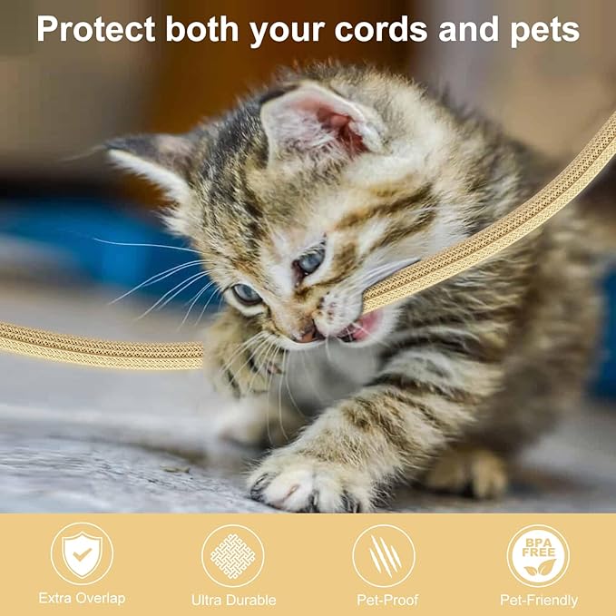 CrocSee 10ft - 1/2 inch Braided Cable Management Sleeve Cord Protector - Self-Wrapping Split Wire Loom for TV/Computer/Home Theater/Engine Bay - Beige