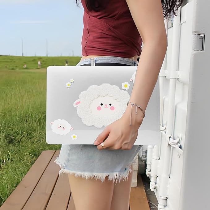 DTangLsm Compatible with MacBook Pro 13 inch Case M2 2024 2023 2022-2016 A2338 M1 A2159 A2289 A2251 A1989 A1706 A1708 Handmade Plastic Hard Shell 3D Plush Sheep Case & Keyboard Cover, Cute Sheep