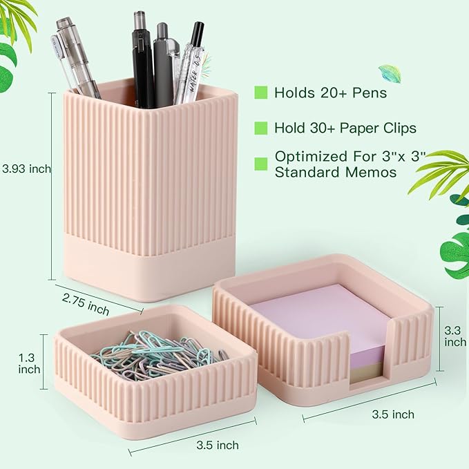 Aesthetic Desk Organizers and Accessories Set of 3 with Pen Holder,Paperclip Holder,Sticky Note Holder - Durable Plastic Pencil Holder for Office Women Men-Teacher Appreciation/Back-to-school Gift