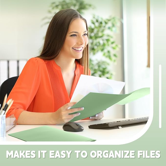 Henoyso 60 Pcs Plastic Folders with Clear Front Pockets Heavy Duty File Folders with 2 Pockets and Card Slot for Student Communication School Office Presentation Report (Sage Green)