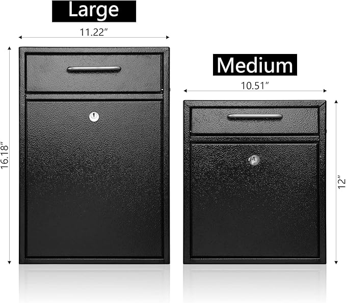 xydled Metal Mailbox Wall Mount, Large Locking Mailbox with Key Lock, Hanging Secure Postbox, Security Key Drop Box, Collection Boxes, Black, 17.6H x 12.2L x 5.7W Inches, XL Large