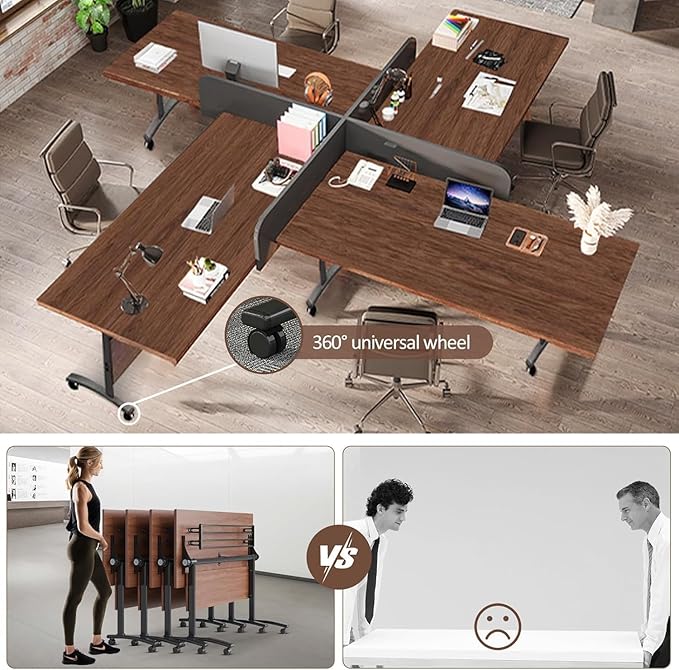 Conference Table,Folding Conference Tables Modern White Conference Room Table with Wheels, 2-10 Persons,for Office, Meeting Room (2, 1619YHT, 55IN)