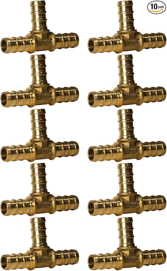 10 Pieces XFITTING 3/8" x 3/8" x 3/8" Pex Tee, Pex B Crimp Version 25-5-7=10X (10 Packs)