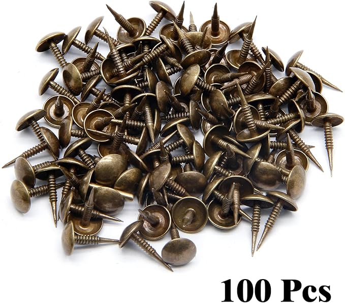 Piutouyar Bronze Upholstery Tacks, Decorative Tack, Furniture Tacks Pins 8mm x 15mm / 0.31 Inch x 0.6 Inch, Upholstery Nails for Sofa, Door, Jewelry Box(100Pcs)
