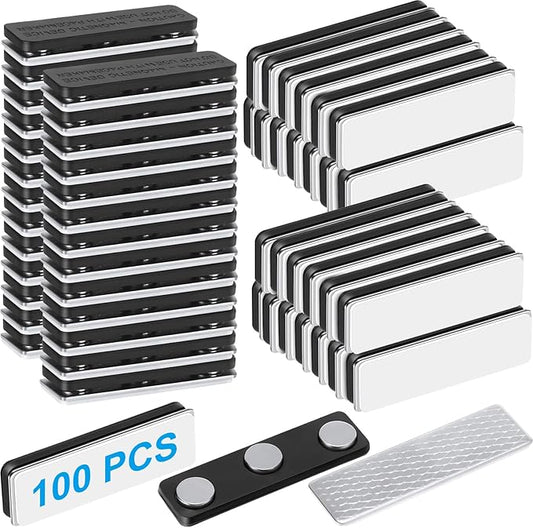 Mtlee 100 Packs Name Tag Magnets Magnetic Name Badge Holders ID Fastener Clip with 3 Neodymium and Adhesive Backing for Uniform Jackets(Black)
