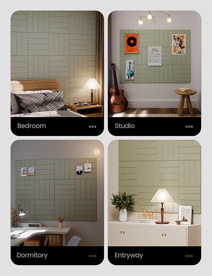 Felt Bulletin Board Tiles Large 48" x 36" Cork Board Alternative-12 Pack with 70 Adhesive Tabs, Thick Slat Wall Panels for Office Decor, Push Pin Board Wall Organizer Alternative -Sage