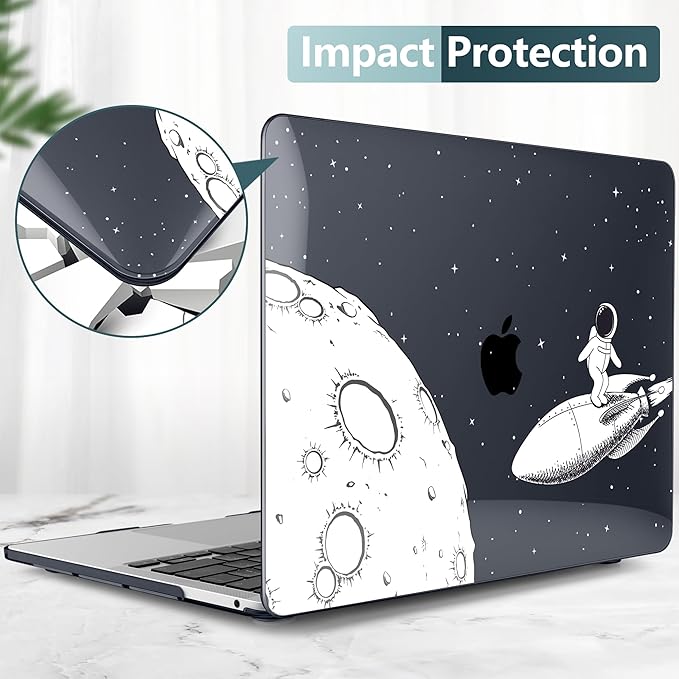 TWOLSKOO Compatible with MacBook Pro 13 inch Case 2023-2016 A2338 M2/M1 A2251 A2289 A2159 A1989 A1706, Plastic Hard Shell Cover & Keyboard Skin & Screen Protector, Flying Astronauts