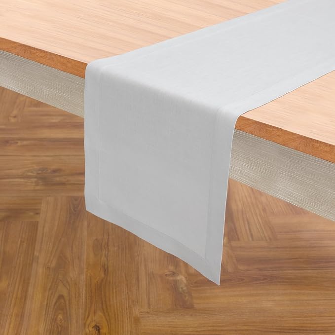 Solino Home Linen Table Runner 36 Inches - 100% Pure Linen Silver Cloud Table Runner 14 x 36 Inch Ideal for Dresser and Coffee Tables - Fall, Autumn, Thanksgiving - Fete
