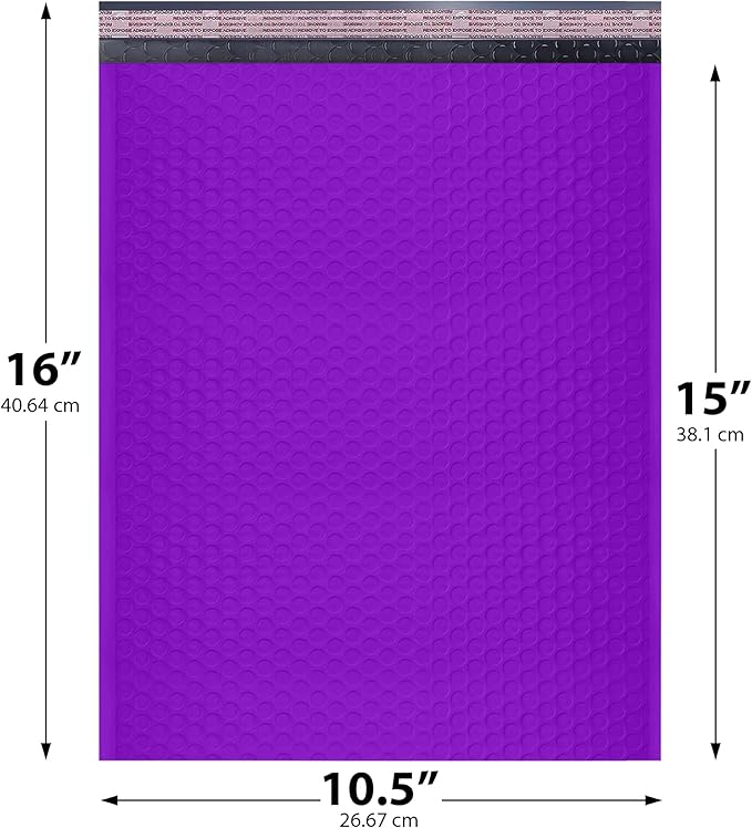 Purple 10.5x16 Inch Large Poly Bubble Mailers #5 | Padded Envelopes with Self Seal | Air Lined Cushioned Bubble Mailer | Usable Size 10.5x15 | 200 Pack Bulk | Lightweight shipping Bags