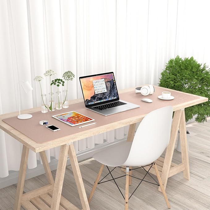 Hsurbtra Desk Pad, 48" x 17" PU Leather Desk Mat, XXXL Extended Mouse Pad, Waterproof Desktop Blotter Protector, Non-Slip Ultra Thin Large Laptop Keyboard Writing Mat for Office Home, Beige Apricot