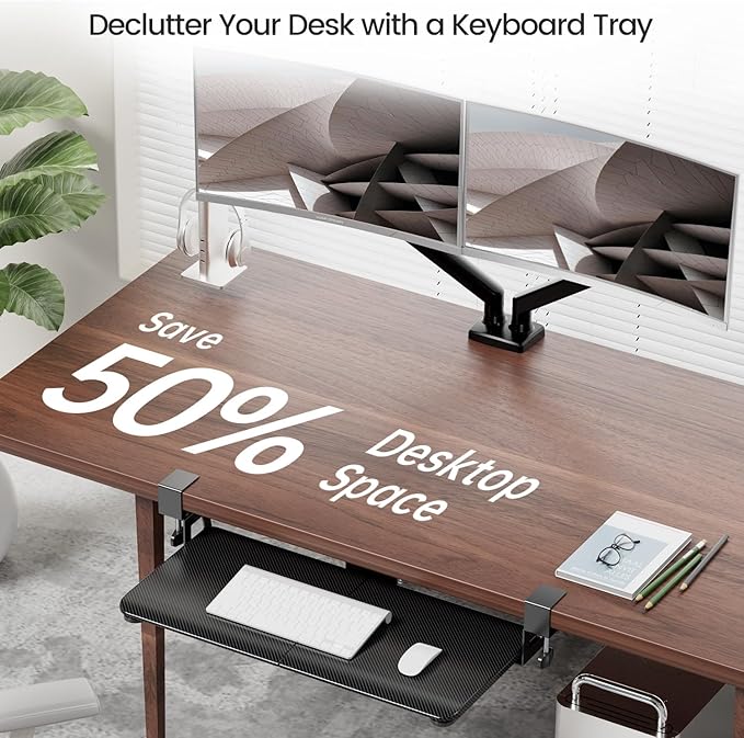 Large Keyboard Tray Under Desk Slide Out with Extra Sturdy C Clamp Mount System,26'' (30'' including Clamps) x11 Slide-Out Keyboard Drawer Under Desk for Typing,Keyboard Mouse Tray,Black