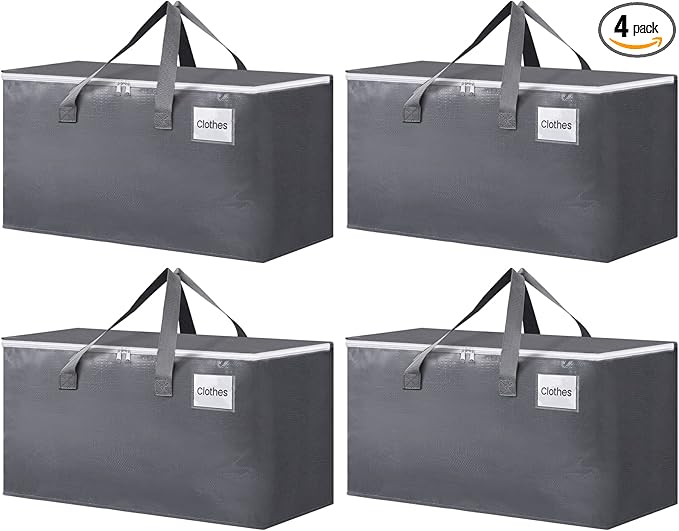 BlissTotes Large Moving Boxes and with Zippers & Handles Moving Supplies with lids, Heavy Duty Totes for Storage Bags for Space Saving, Fold Flat, Moving and Storing 76L, 4 Pack