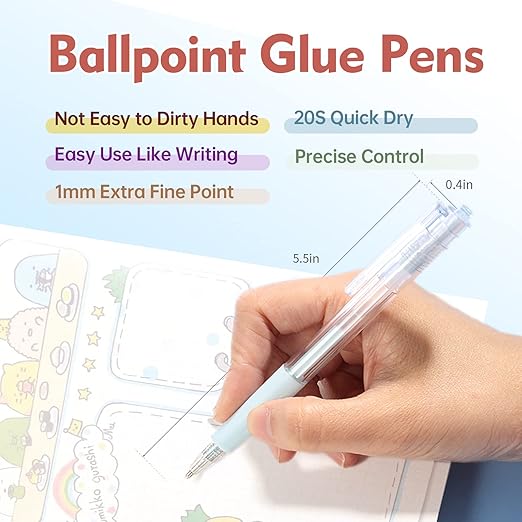Fine Tip Glue Pen, Quick Dry Roller Stick Pens, Apply Glue Like Writing, Easy Control Precision Adhesive for Scrapbooking, Card Making, Crafting, Foil Calligraphy, Craft Supplies