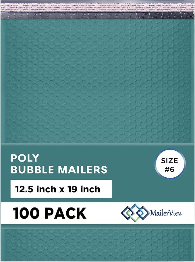 Green 12.5x19.5 Inch Large Poly Bubble Mailers #6 | Padded Envelopes with Self Seal | Air Lined Cushioned Bubble Mailer | Usable Size 12.5x15 | 100 Pack Bulk | Lightweight shipping Bags