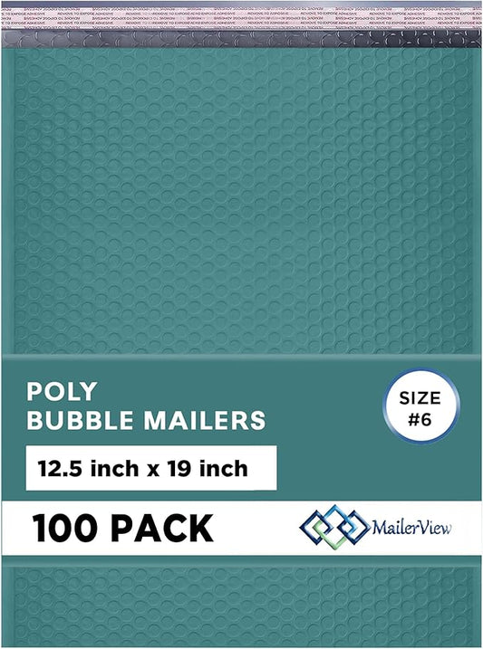 Green 12.5x19.5 Inch Large Poly Bubble Mailers #6 | Padded Envelopes with Self Seal | Air Lined Cushioned Bubble Mailer | Usable Size 12.5x15 | 100 Pack Bulk | Lightweight shipping Bags