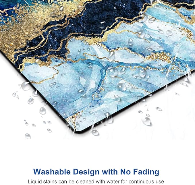 Mouse Pad, Marble Mouse Pad, Premium-Textured Mouse Mat Square Waterproof Non-Slip Rubber Base Computer Mousepad for Office Laptop Desk, Blue Gold Cracked Marbling