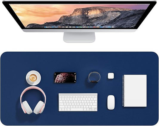 Hsurbtra Desk Pad, 35.5" x 17" PU Leather Desk Mat, XXL Extended Mouse Pad, Waterproof Desktop Blotter Protector, Non-Slip Ultra Thin Large Laptop Keyboard Writing Mat for Office Home, Navy Blue