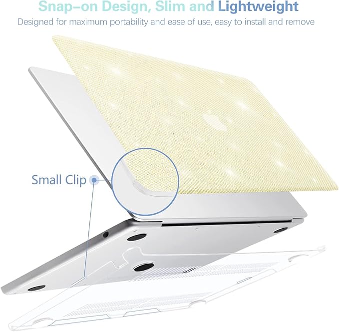 KEROM Bling Glitter Case for MacBook Air 13 inch 2022-2018 M1 A2337 A2179 A1932, MacBook Air M1 Case, Luxury Bedazzled Shiny Sparkle PU Leather Hard Shell & Keyboard Cover for Mac Air 13 M1, Yellow