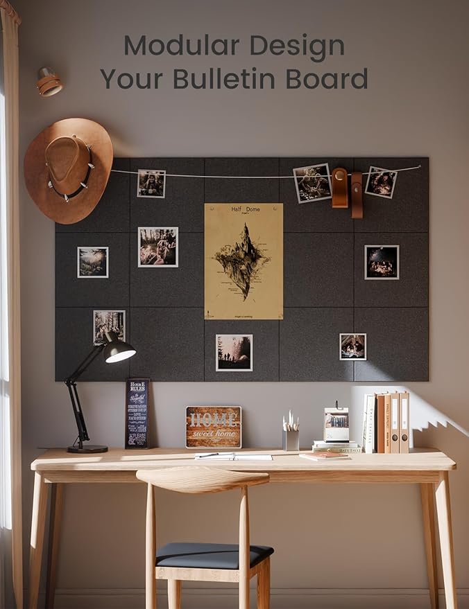 Large Felt Bulletin Board 36" x 24" Cork Board Alternative-6 Pack with 40 Safe Removable Adhesive Tabs, Cork Boards for Walls Cork Board for Home Office Classroom Pin Board - Charcoal Gray