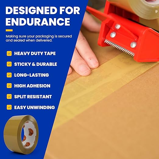 TAPEBEAR Low Noise Brown Packing Tape 72 Yards Extra Length, 1.88Inch-Wide Packaging Tape Refills, Secure Sticky Brown Tape 2.6Mil Heavy Duty for Moving, Shipping, Sealing, 36Rolls Total 2592Yards