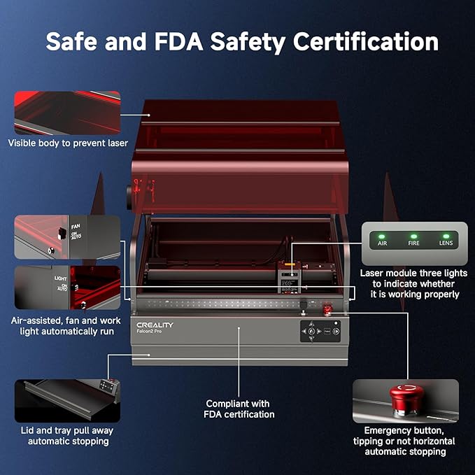 Creality Falcon2 Pro 22W Laser Engraver, Enclosed Laser Cutter with Air Assist, HD Camera Positioning, Auto Fan, Class 1 Safety Laser Engravering Machine for Wood and Metal, Acrylic