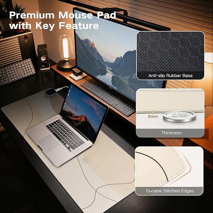 iCasso XXL Heated Desk Pad, Heated Mouse Pad Hand Warmer, Warm Desk Mat with 4 Heating Levels for Computer Keyboard, 35.4" x 15.7" Large Mousepad for Home Office Work (Brown Art)