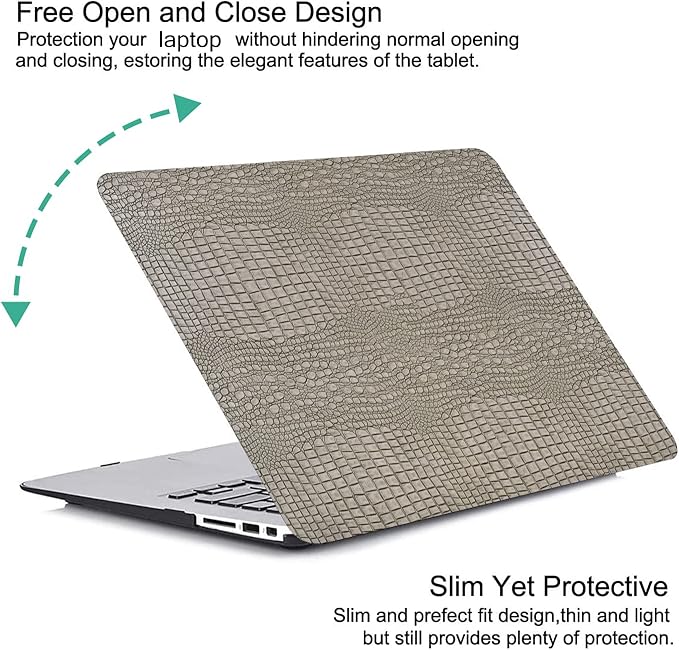 DTangLsm Compatible with Crocodile MacBook Air 13 inch Case 2022 2021-2018 M1 A2337 A2179 A1932, Crocodile Skin Alligator PU Leather Hard Shell Case and Keyboard Cover, Silver
