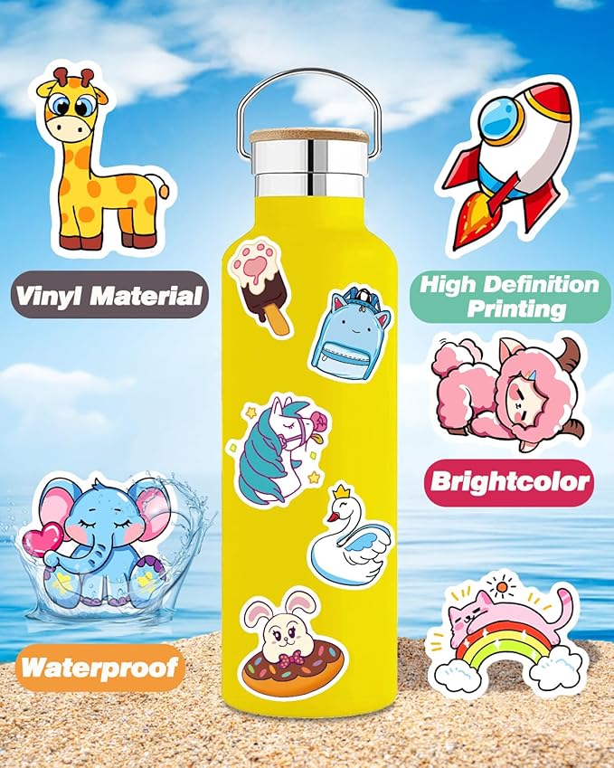 Stickers for Kids, 600Pcs Cute Water Bottle Stickers for Teens, Vinyl Waterproof Classroom Bulk Sticker Pack for Laptop School Student Gifts Classroom Teacher Prizes Kawaii Animal Sticker for Boy Girl