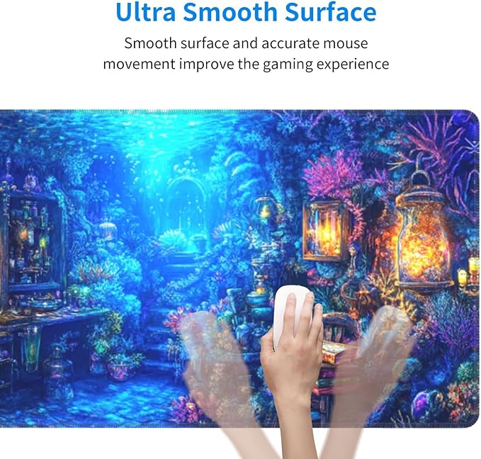Magical Sea Mouse Pad 31.5 X 11.8 Inch Big Desk Rubber Base Stitched Edges Keyboard Pad XXL Mouse Mat for Home Game and Office