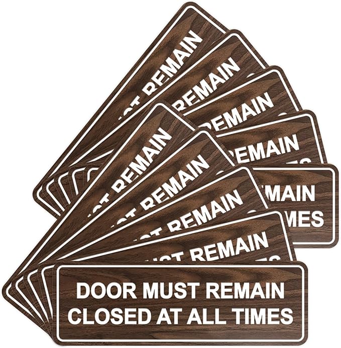 Signs ByLITA Standard Door Must Remain Closed At All Times Sign (Walnut) - Large 10 Pack