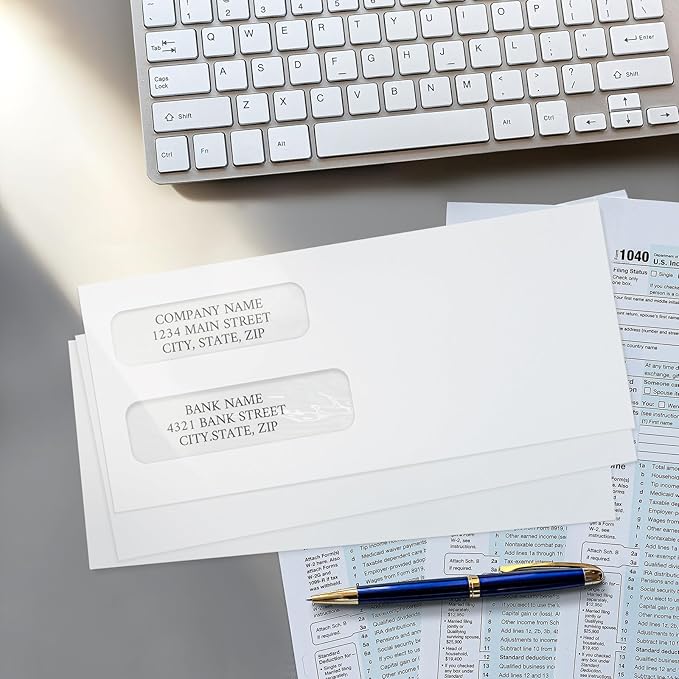 SUNEE Envelopes Self Seal – #10 Double Window Envelopes 500 Pack, Security Tint, Self Seal Closure, Fits Standard Business Checks, 4-1/8 x 9-1/2 Letter Envelope for Invoices & Mailings, 24LB