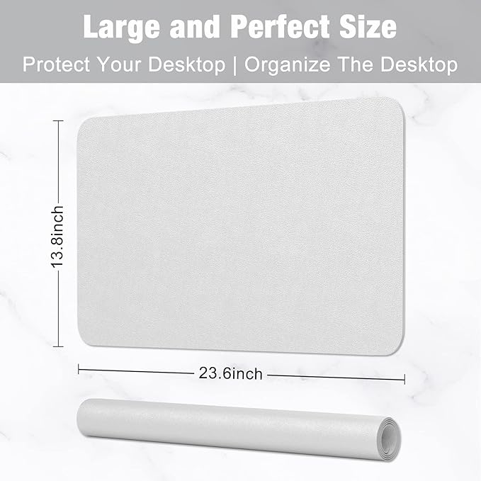 Hsurbtra Desk Pad, 23.6" x 13.8" PU Leather Desk Mat, M Extended Mouse Pad, Waterproof Desktop Blotter Protector, Non-Slip Ultra Thin Small Laptop Keyboard Writing Mat for Office Home, Gray