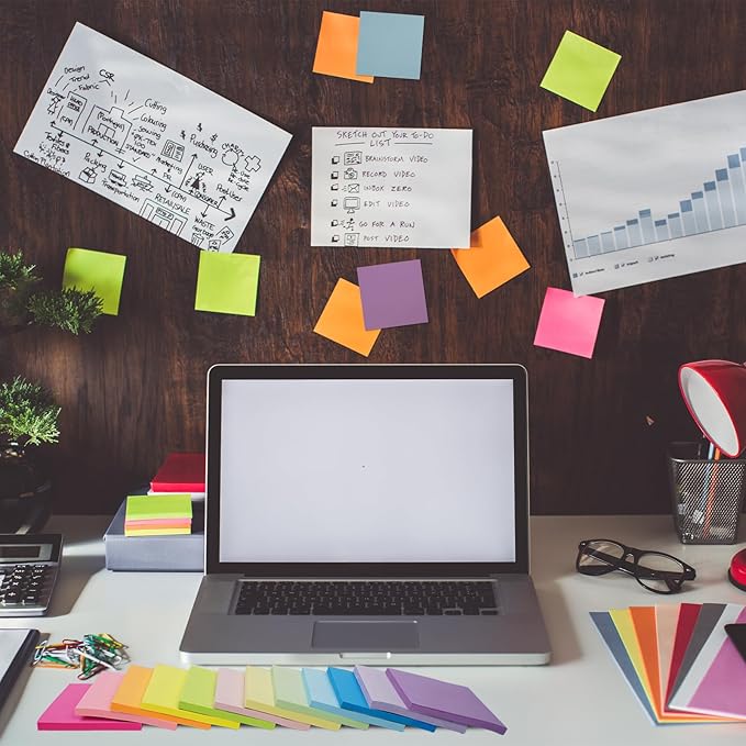 (24 Pads) Sticky Notes 3x3 Inches,Bright Colors Self-Stick Pads, Easy to Stick for Home, Office, Notebook