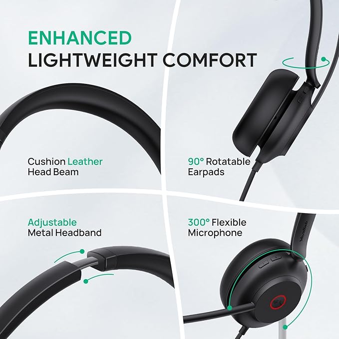 Yealink UH35 USB Headset for PC, Wired Headphones with Noise Cancelling Microphone, Certified Teams, All-Day Comfort Design, Stereo Headset for Home Office Online Meeting, Easy Mute, Busylight