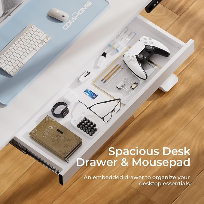 COMHOMA Electric Standing Desk with Drawers, 48 x 24'' Sit Stand up Desk with Monitor Stand, Laptop Stand, Height Adjustable Ergonomic Home Office Computer Desk with Memory Preset Controller