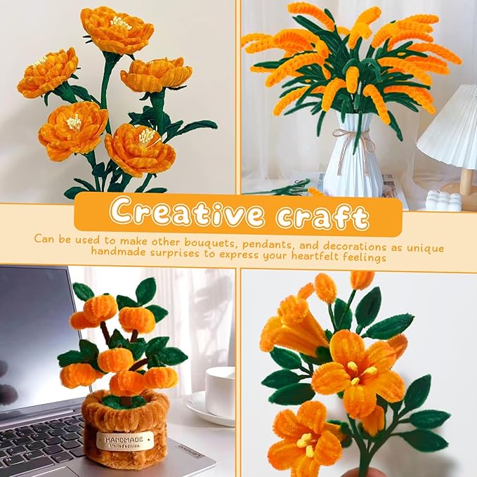 UzecPk 190PCS Pipe Cleaner Sunflower Kit for Crafts, Pipe Cleaners for Crafts, Pipe Cleaner Flowers Crafts, Pipe Cleaners for Flowers, Craft Supplies Kit, Ideas for Art Project Activity