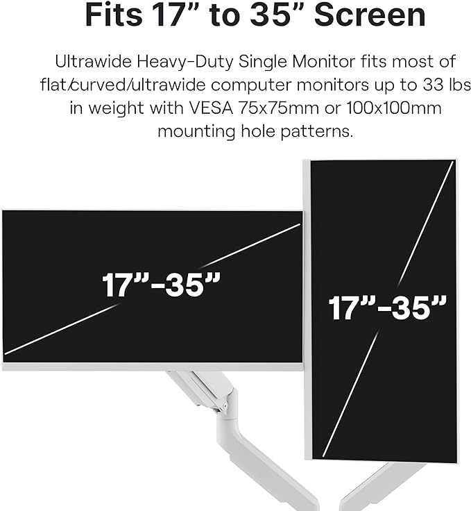 Pixio PS2D White Ultrawide Heavy-Duty Premium Dual Monitor Arm Stand Desk Mount - Fits up to 35 inches Two Monitors, Weights up to 33 lbs Each, Compatible with VESA 75x75mm 100x100mm