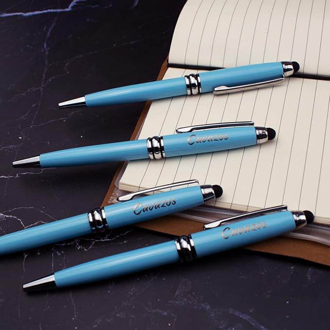 Ancolo Custom Personal Office Pens with Stylus Tip - Quality pens Fine point -Engraved Team Name, Phone Number, Slogan Perfect for Bank, Office, Hotel Lobbies 10 Pens/Box